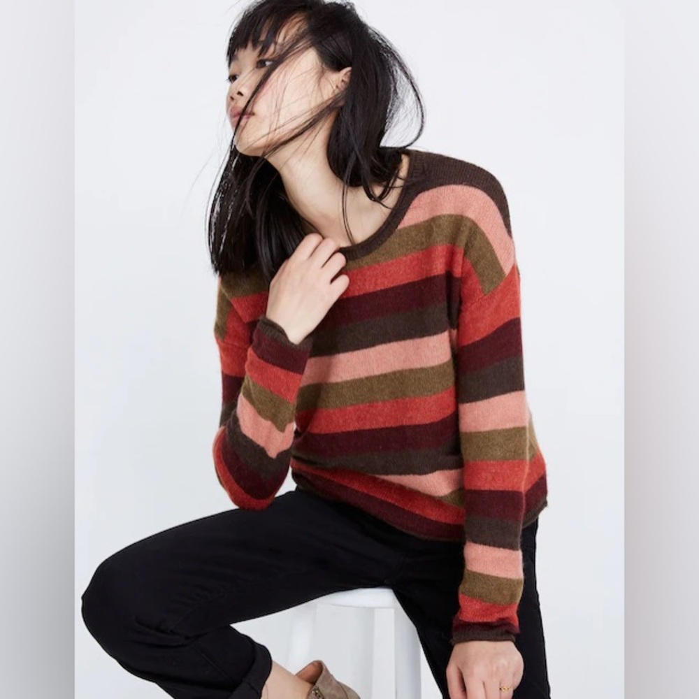 Madewell Chelsea Pocket Pullover Sweater in Multi-Stripe Long Sleeve Size Small